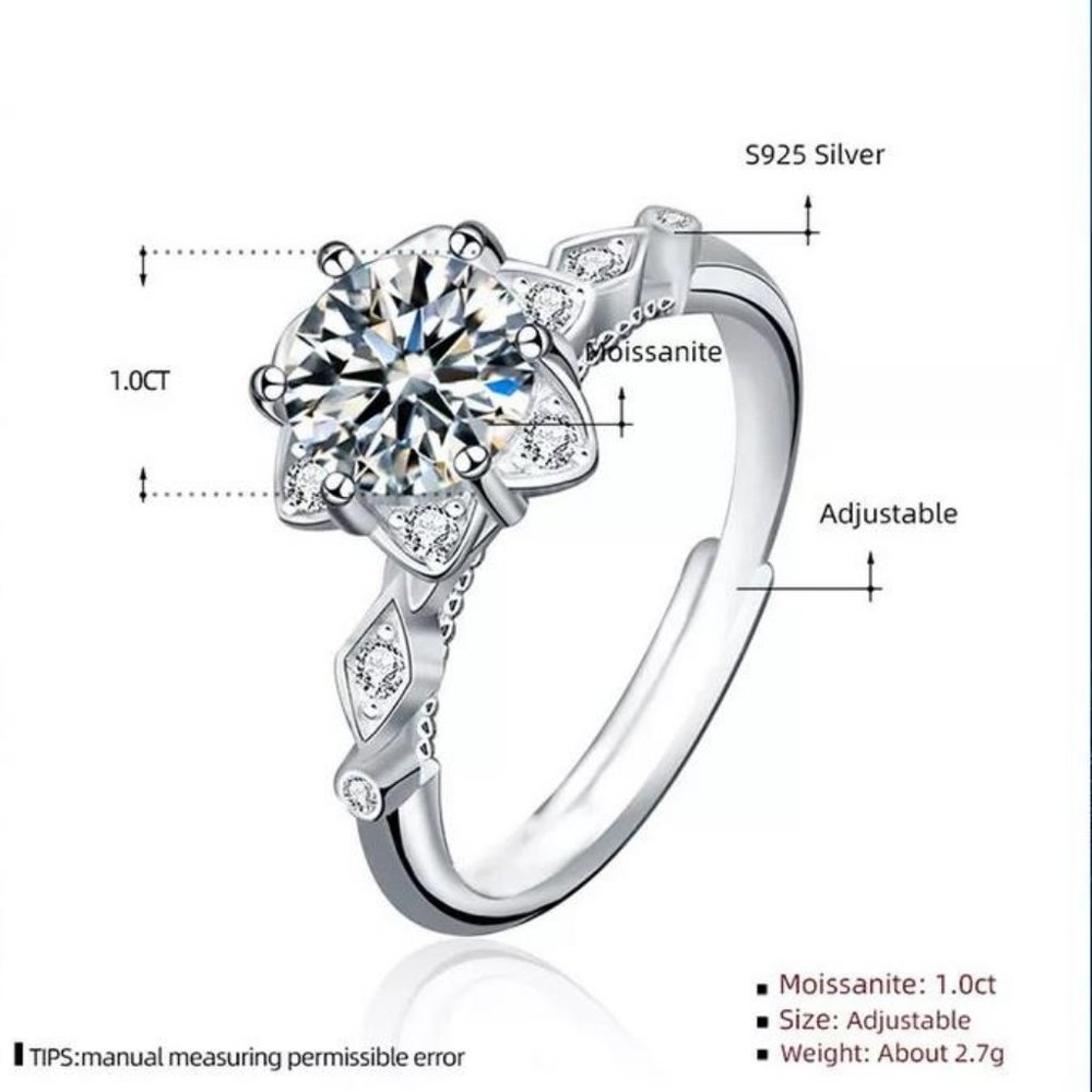 Certified 1ct. t.w. Diamond Moissanite Flower Ring NEW F - Picture 8 of 11